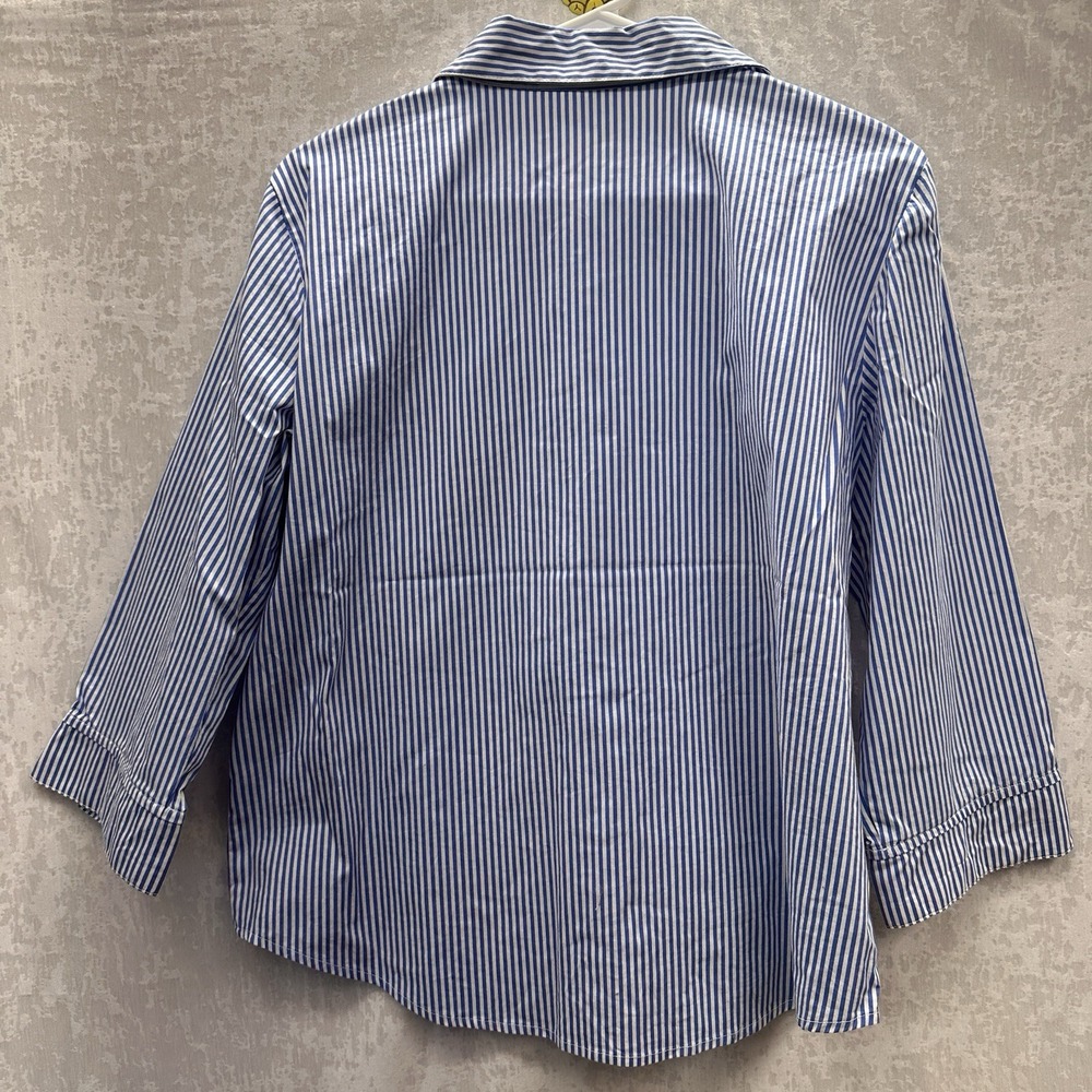 Alfred Dunner Floral Stripe Button Down Shirt Size 10 Blue Cotton Blouse Casual - Picture 3 of 13